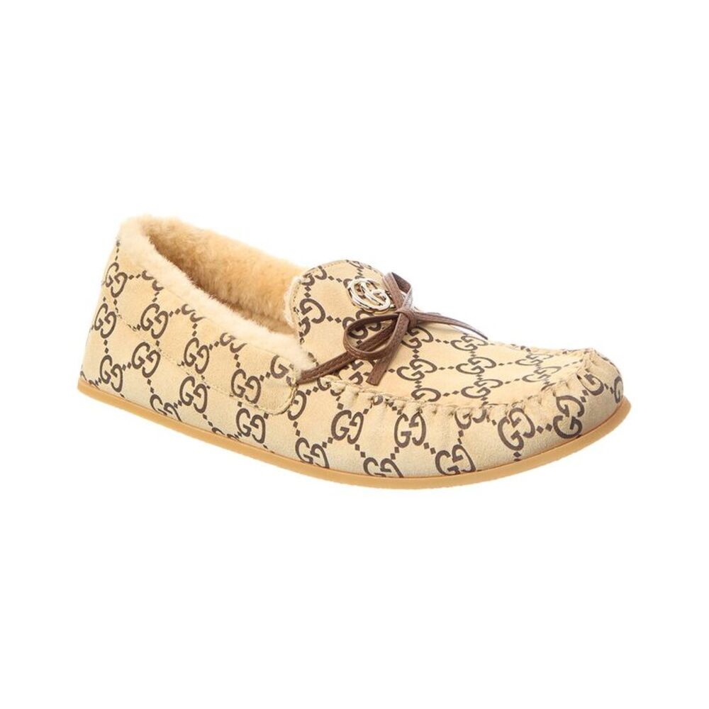 Gucci Gg Logo Prestige Suede Loafer, Beige